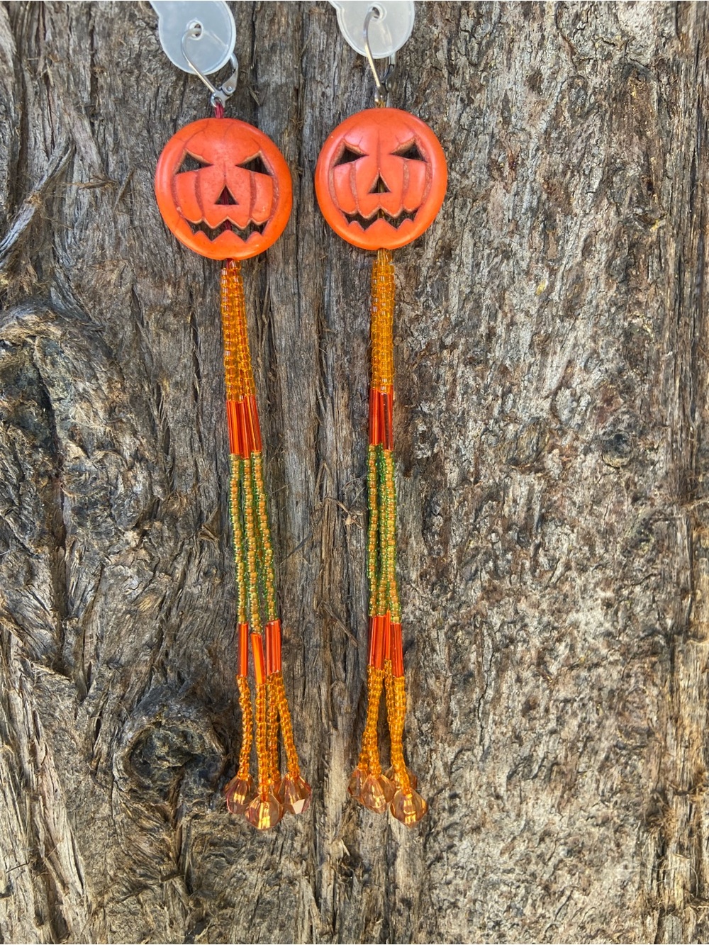 Jack-O'-Lantern Beaded Earrings - Orange & Green